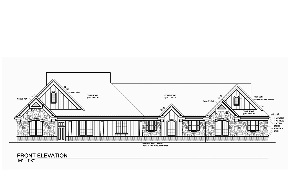 Home Plan Front Elevation of this 4-Bedroom,2717 Sq Ft Plan -199-1012