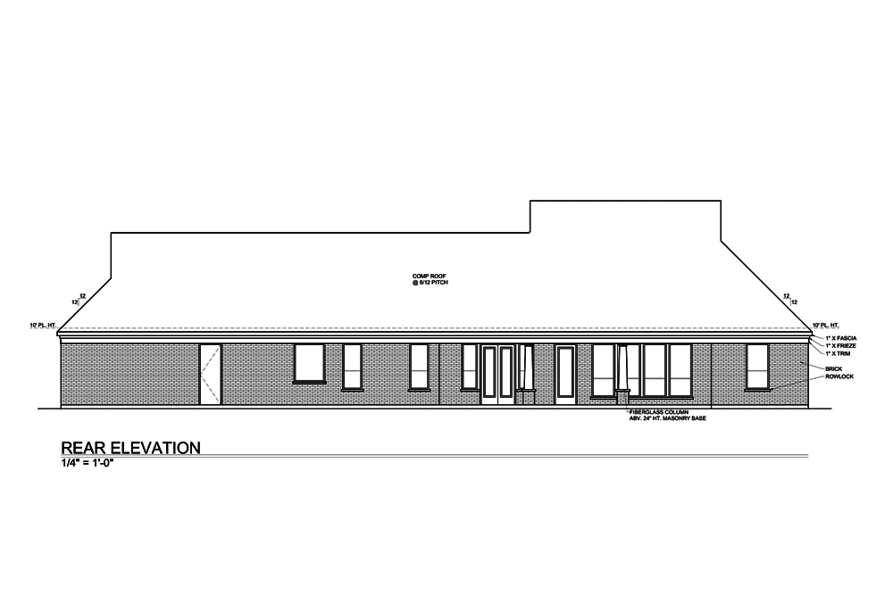 Home Plan Rear Elevation of this 4-Bedroom,2717 Sq Ft Plan -199-1012