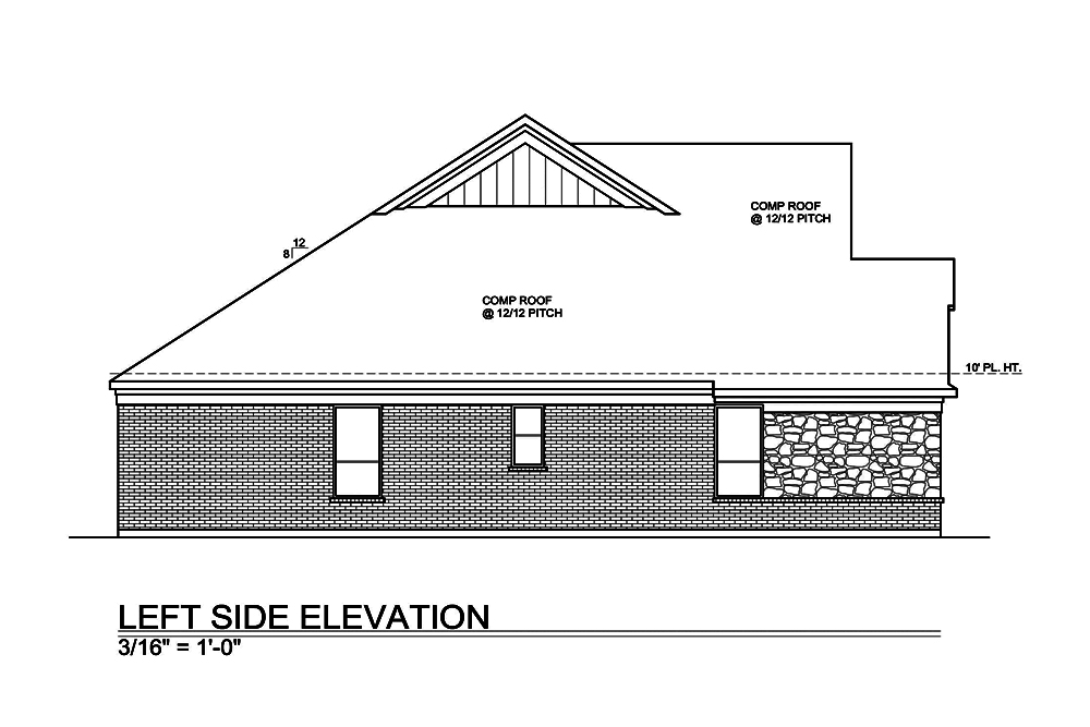 Home Plan Left Elevation of this 4-Bedroom,2717 Sq Ft Plan -199-1012