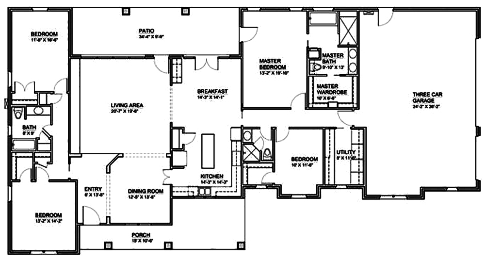 Floor Plan First Story of Traditional Plan #199-1012