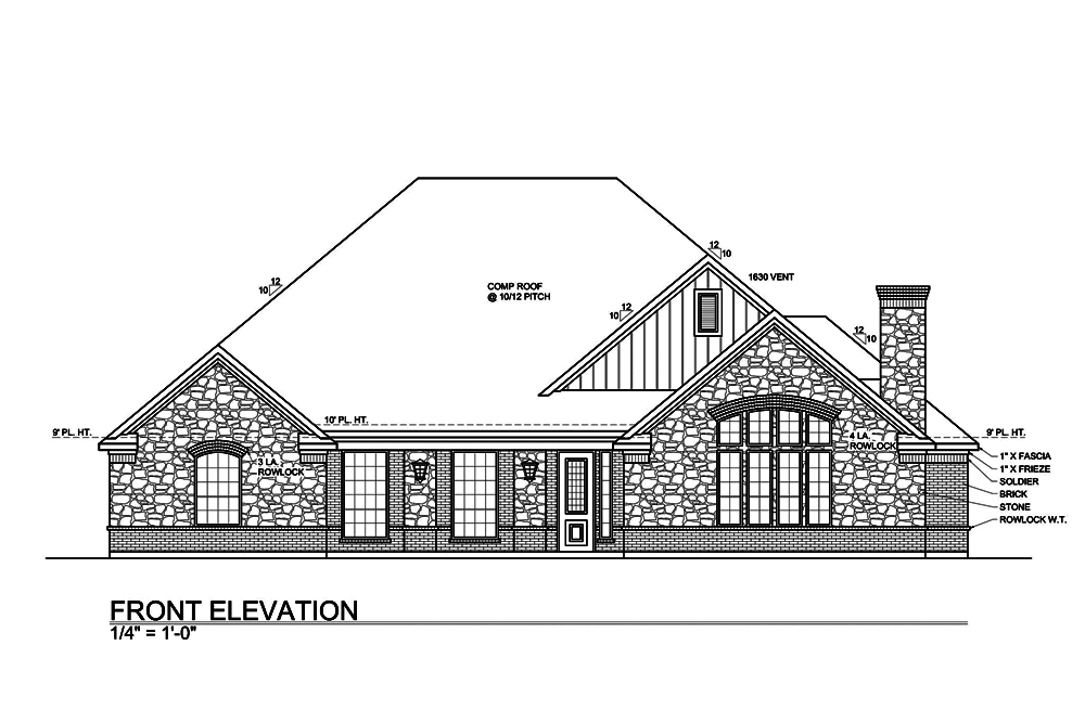 Home Plan Front Elevation of this 4-Bedroom,3000 Sq Ft Plan -199-1013