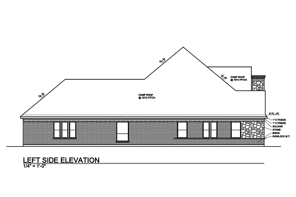 Home Plan Left Elevation of this 4-Bedroom,3000 Sq Ft Plan -199-1013