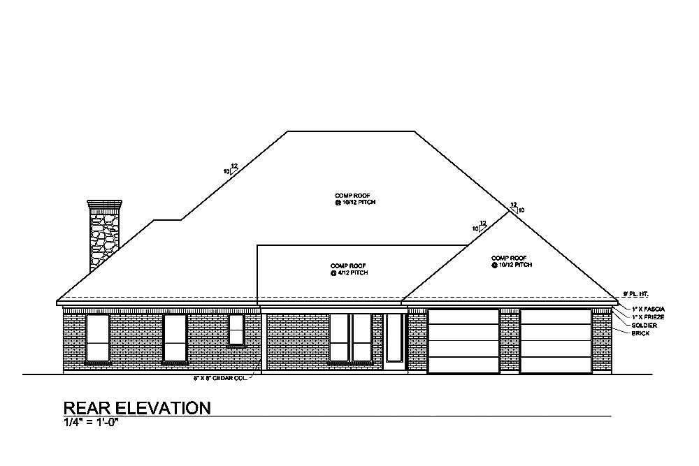 Home Plan Rear Elevation of this 4-Bedroom,3000 Sq Ft Plan -199-1013