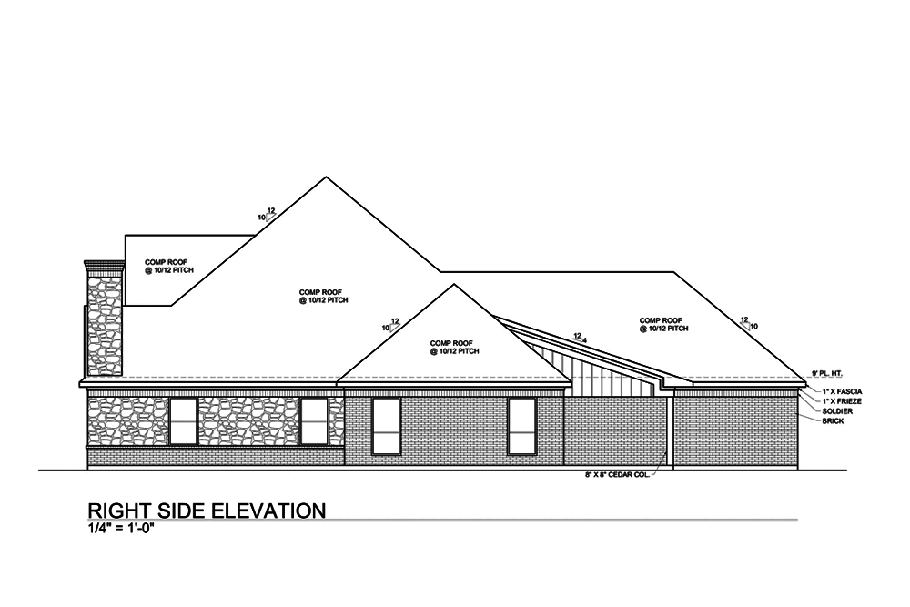 Home Plan Right Elevation of this 4-Bedroom,3000 Sq Ft Plan -199-1013