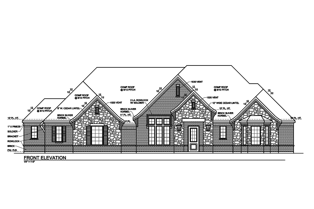 Home Plan Front Elevation of this 4-Bedroom,3180 Sq Ft Plan -199-1014