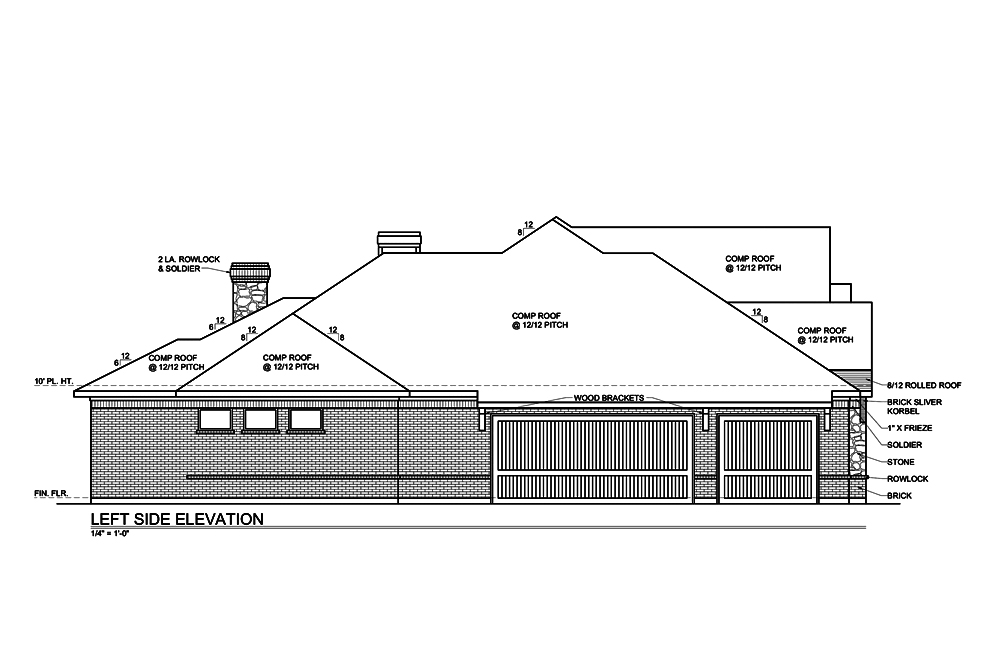 Home Plan Left Elevation of this 4-Bedroom,3180 Sq Ft Plan -199-1014