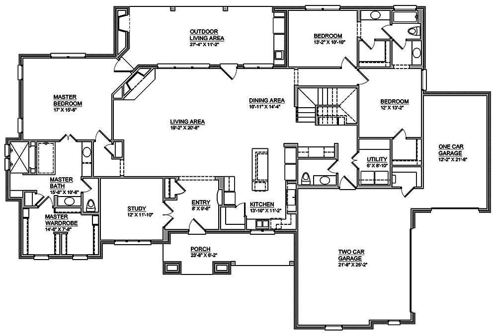 Floor Plan First Story of Traditional Plan #199-1017