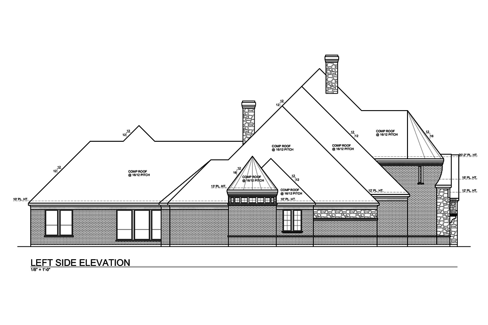 Home Plan Left Elevation of this 4-Bedroom,6176 Sq Ft Plan -199-1022