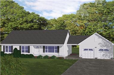 3-Bedroom, 1366 Sq Ft Ranch House Plan - 200-1022 - Front Exterior