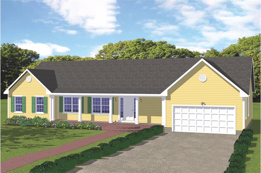 Front elevation of Ranch home (ThePlanCollection: House Plan #200-1029)