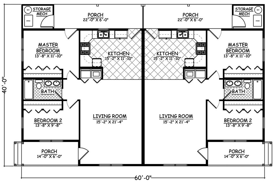 Floor Plan First Story of Traditional Plan #200-1041