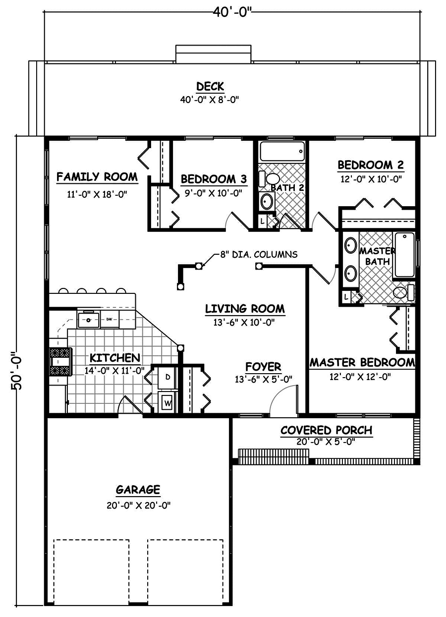 Floor Plan First Story of Traditional Plan #200-1059