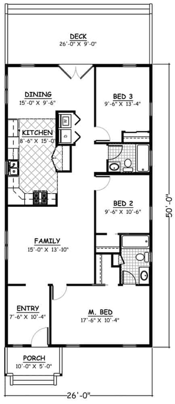 Ranch Floor Plan 3 Bedrms 2 Baths 1300 Sq Ft Plan 200 1065