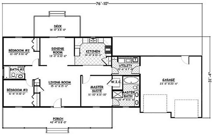 Farmhouse Home Plan 3 Bedrms 2 Baths 1370 Sq Ft #200 1075
