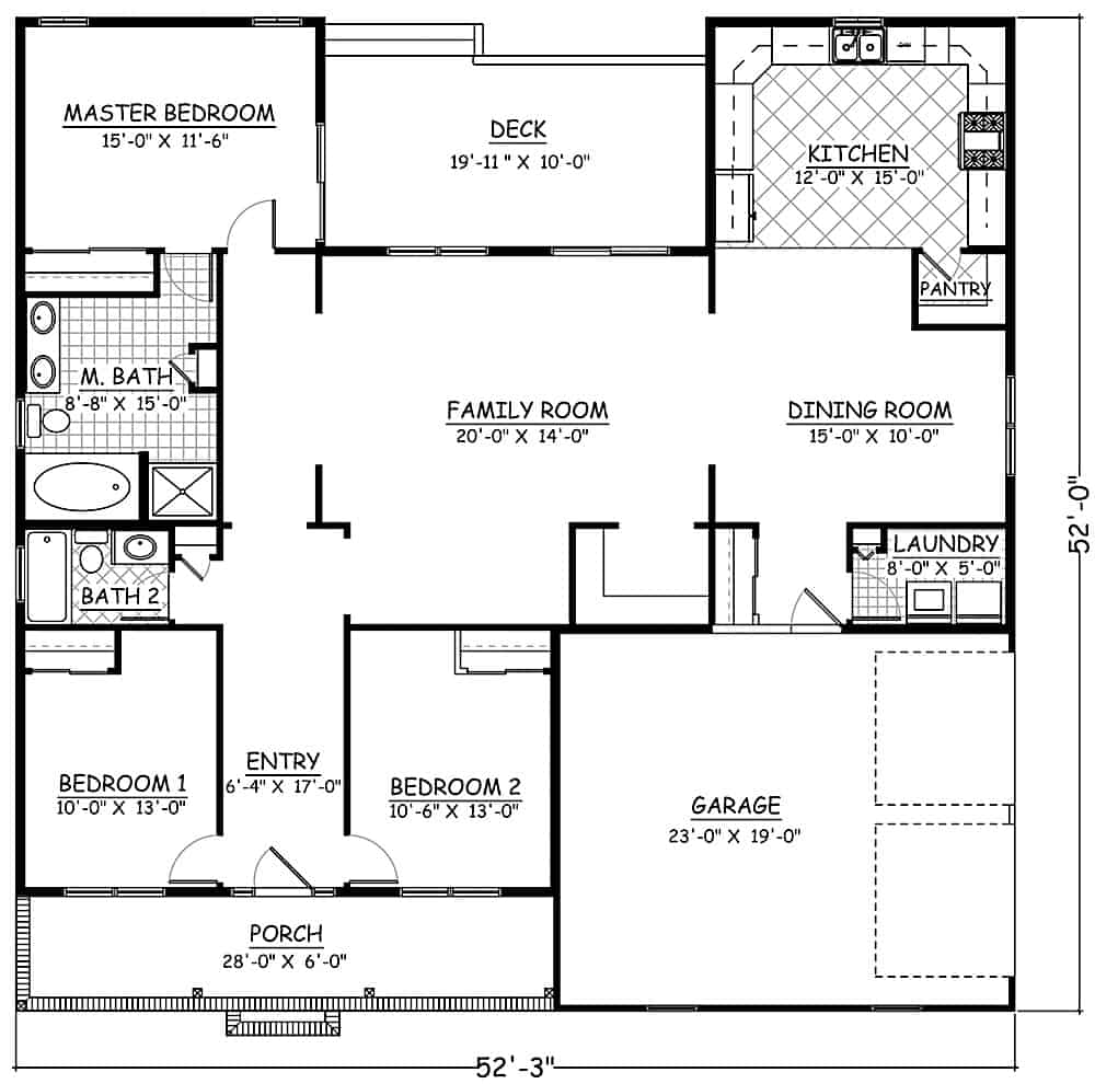 Floor Plan Main Level of Ranch Plan #200-1083