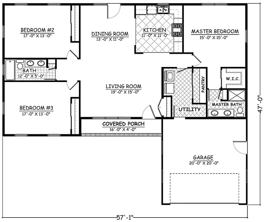Floor Plan Main Level of Ranch Plan #200-1084