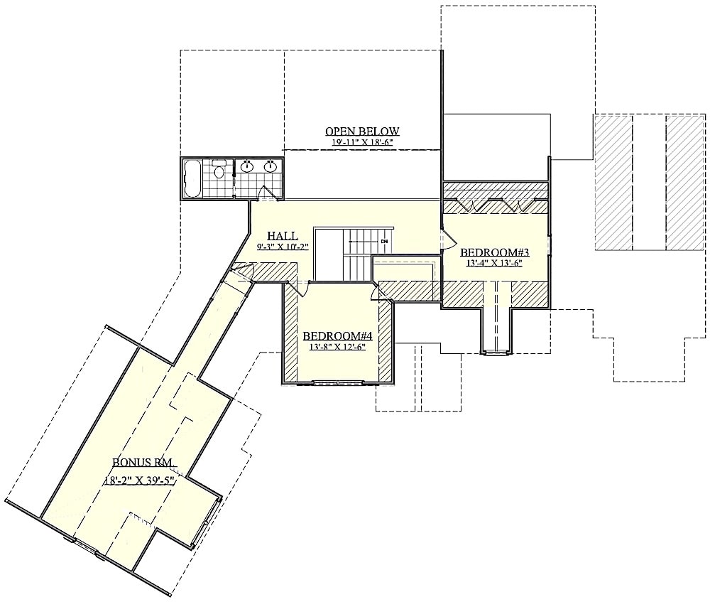Floor Plan Upper Level of Farmhouse Plan #201-1007