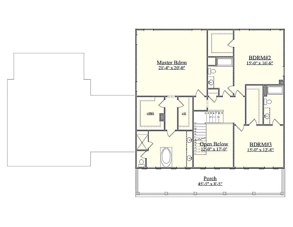 Floor Plan Upper Level of Colonial Plan #201-1013