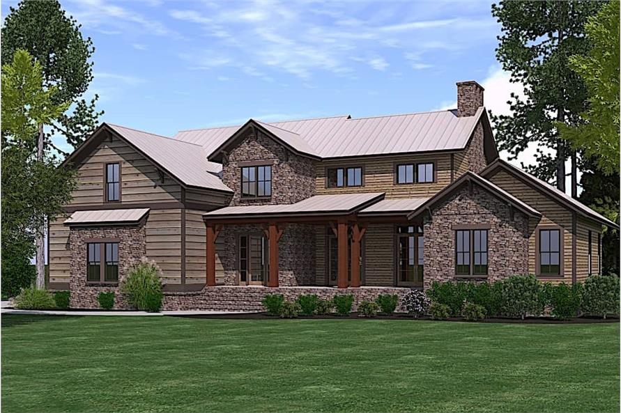 4-Bedroom, 3323 Sq Ft Rustic House - Plan #201-1020 - Front Exterior