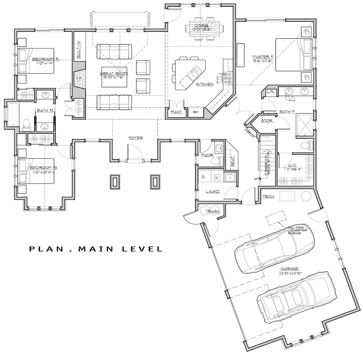 Floor Plan Main Level of Craftsman Plan #202-1005
