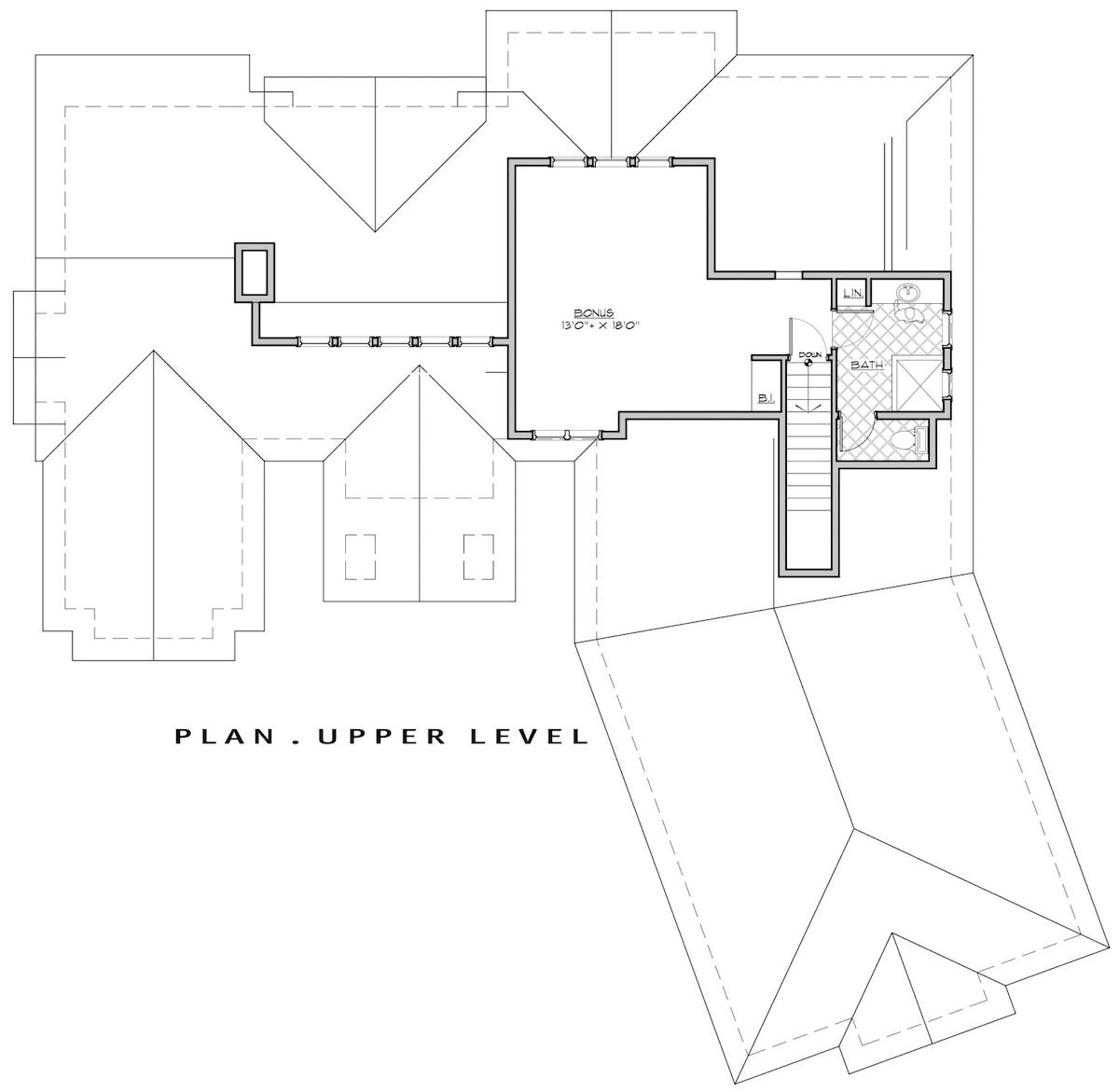 Floor Plan Upper Level of Craftsman Plan #202-1005