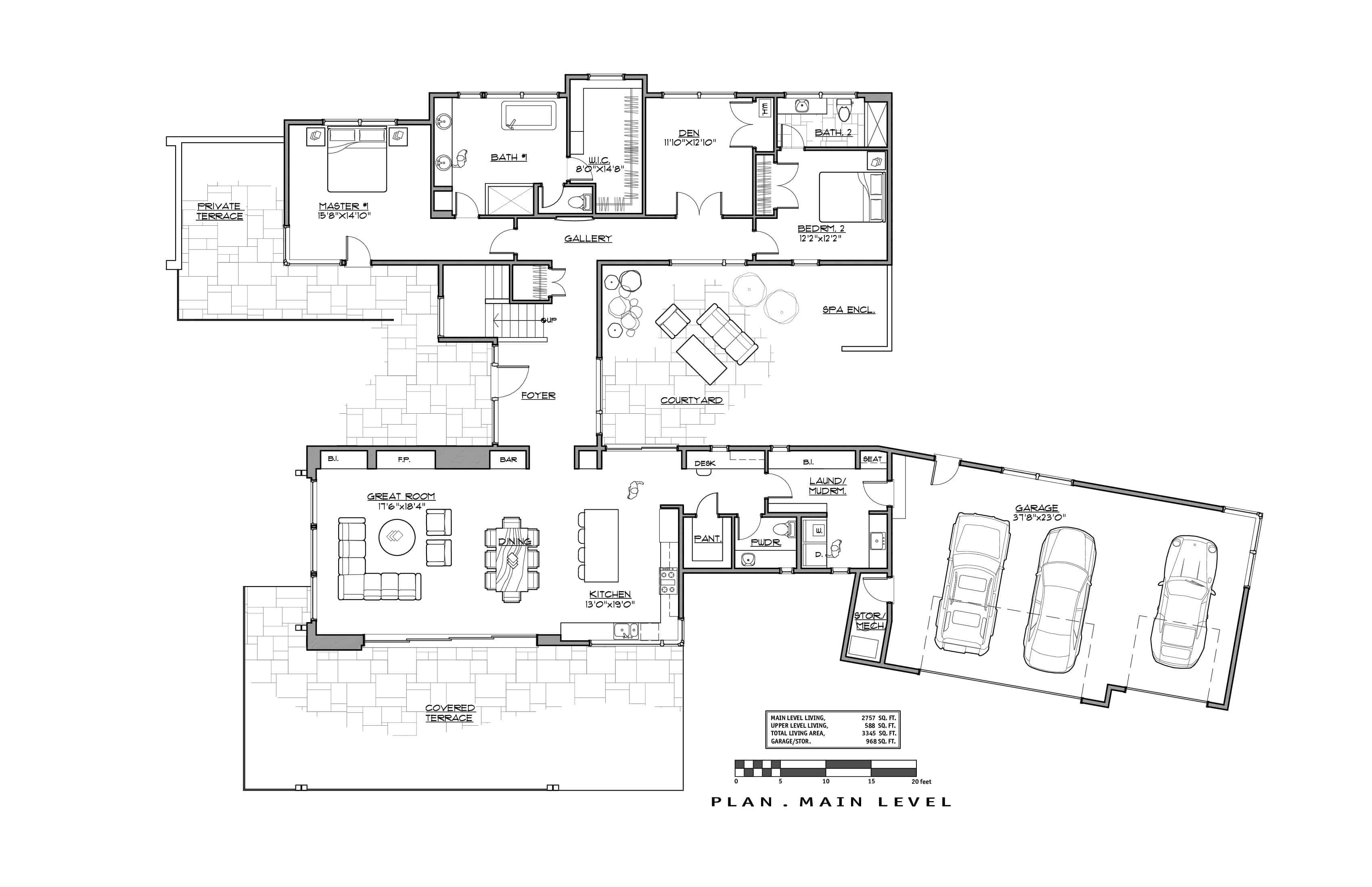Floor Plan Main Level of Contemporary Plan #202-1024