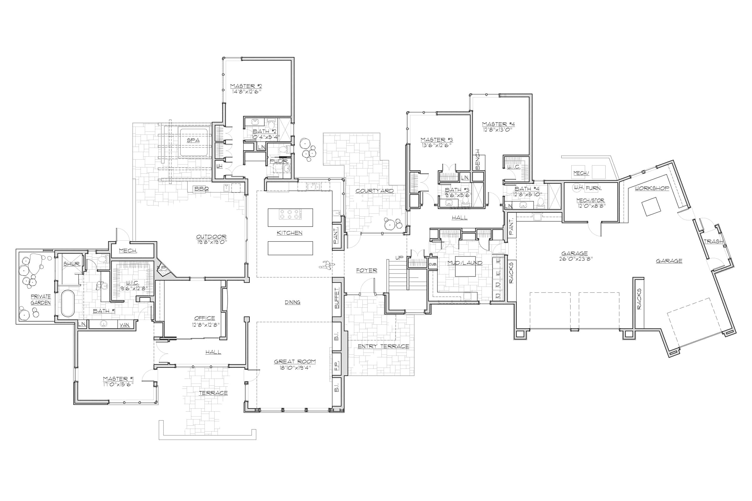 Main Level of Modern Plan #202-1034