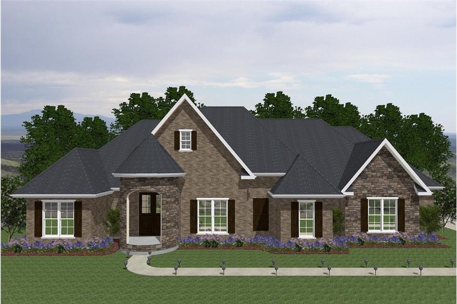 Front elevation of European home (ThePlanCollection: House Plan #203-1007)