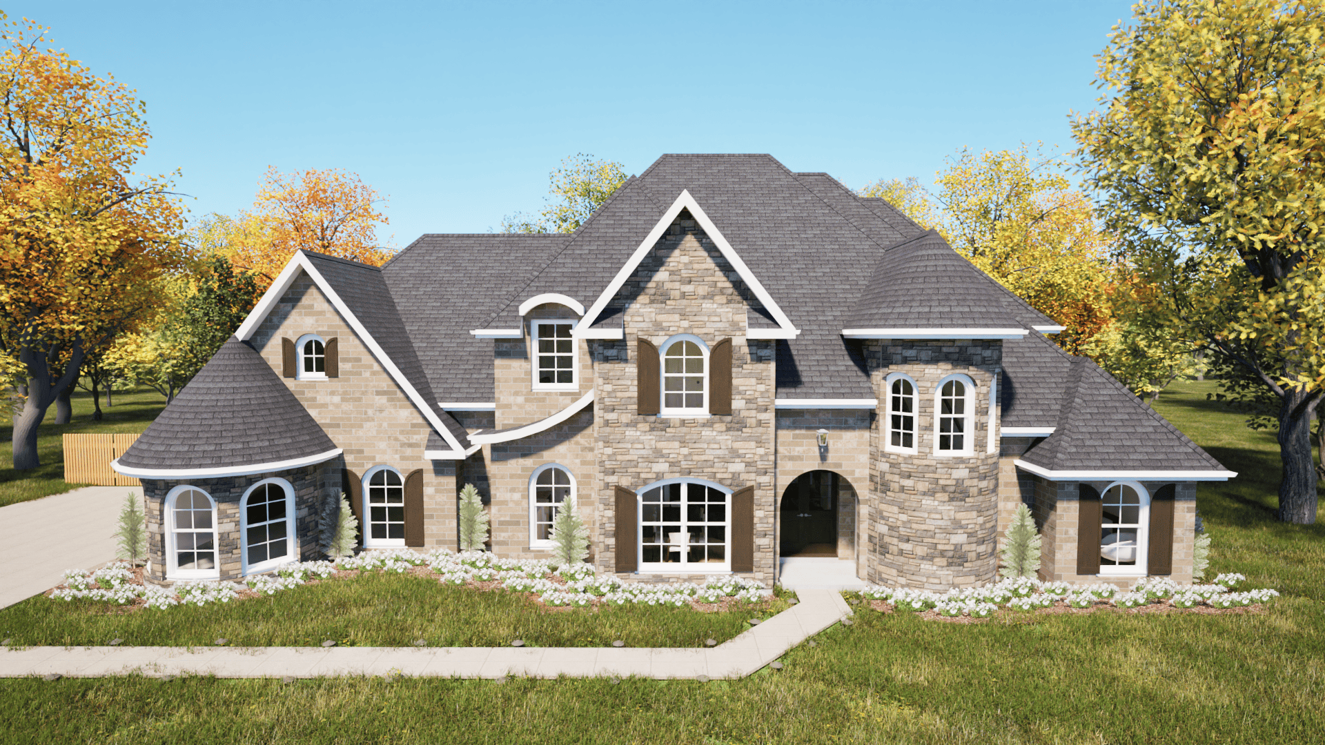 Front elevation of European home (ThePlanCollection: House Plan #203-1011)