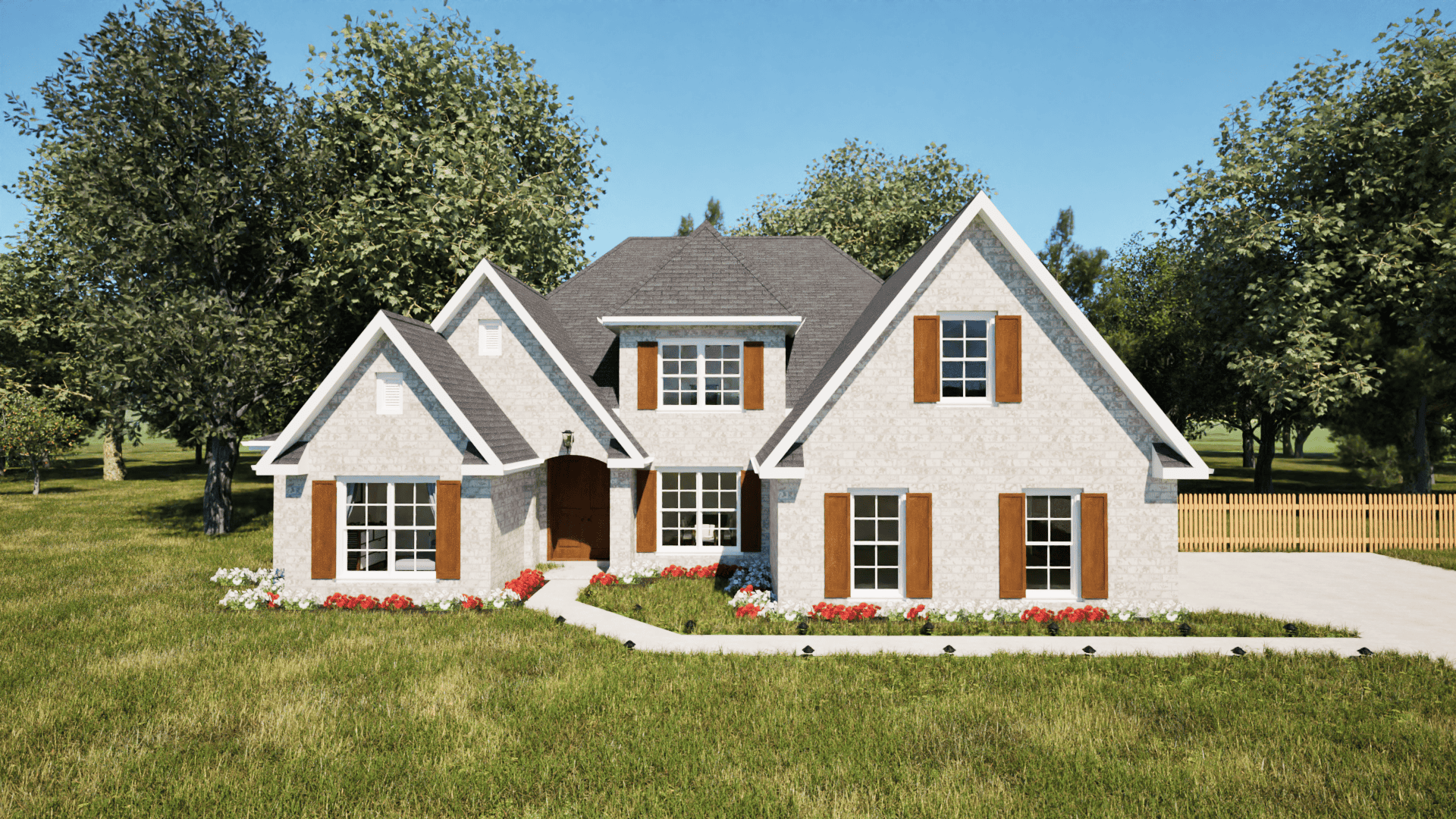 Front elevation of European home (ThePlanCollection: House Plan #203-1013)