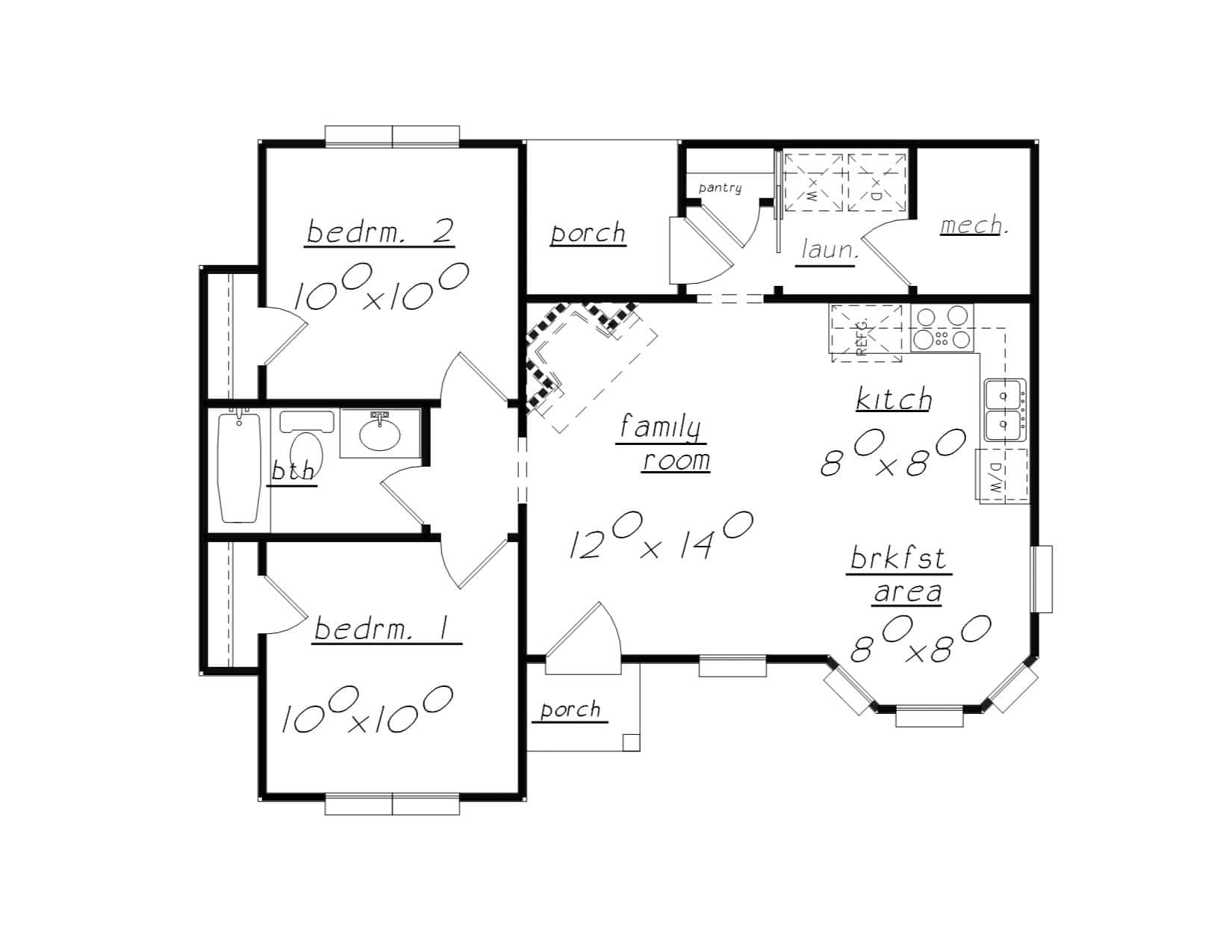 Main Level of Vacation Homes Plan #203-1024