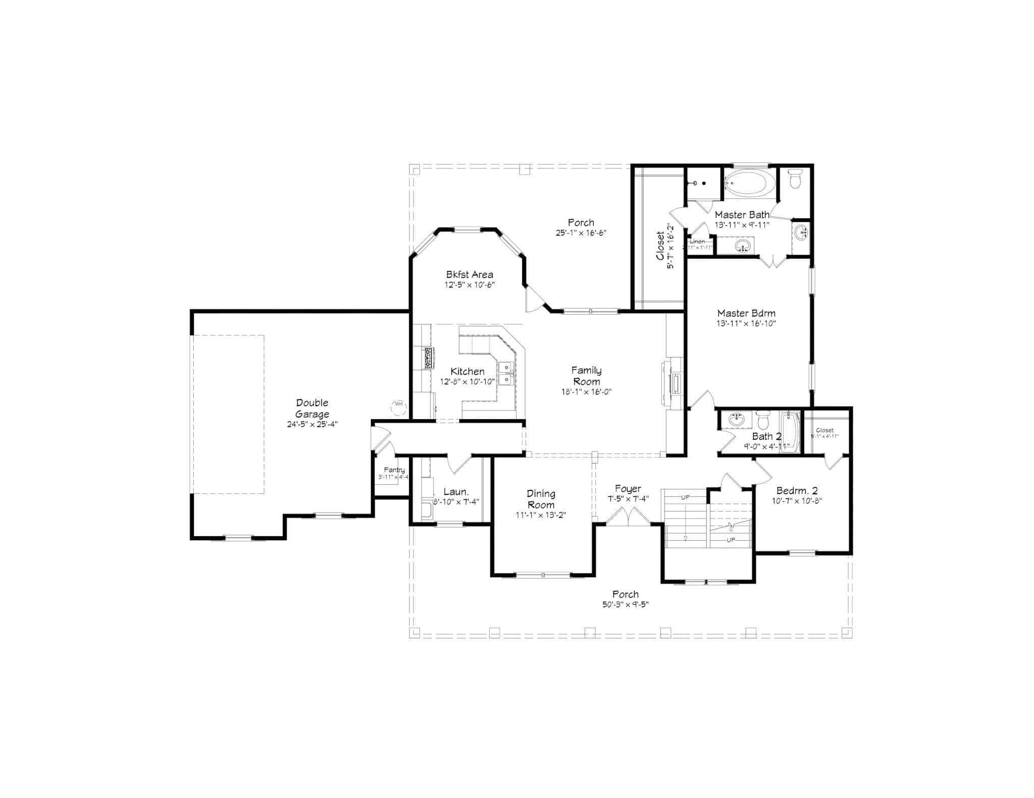 Main Level of Farmhouse Plan #203-1047