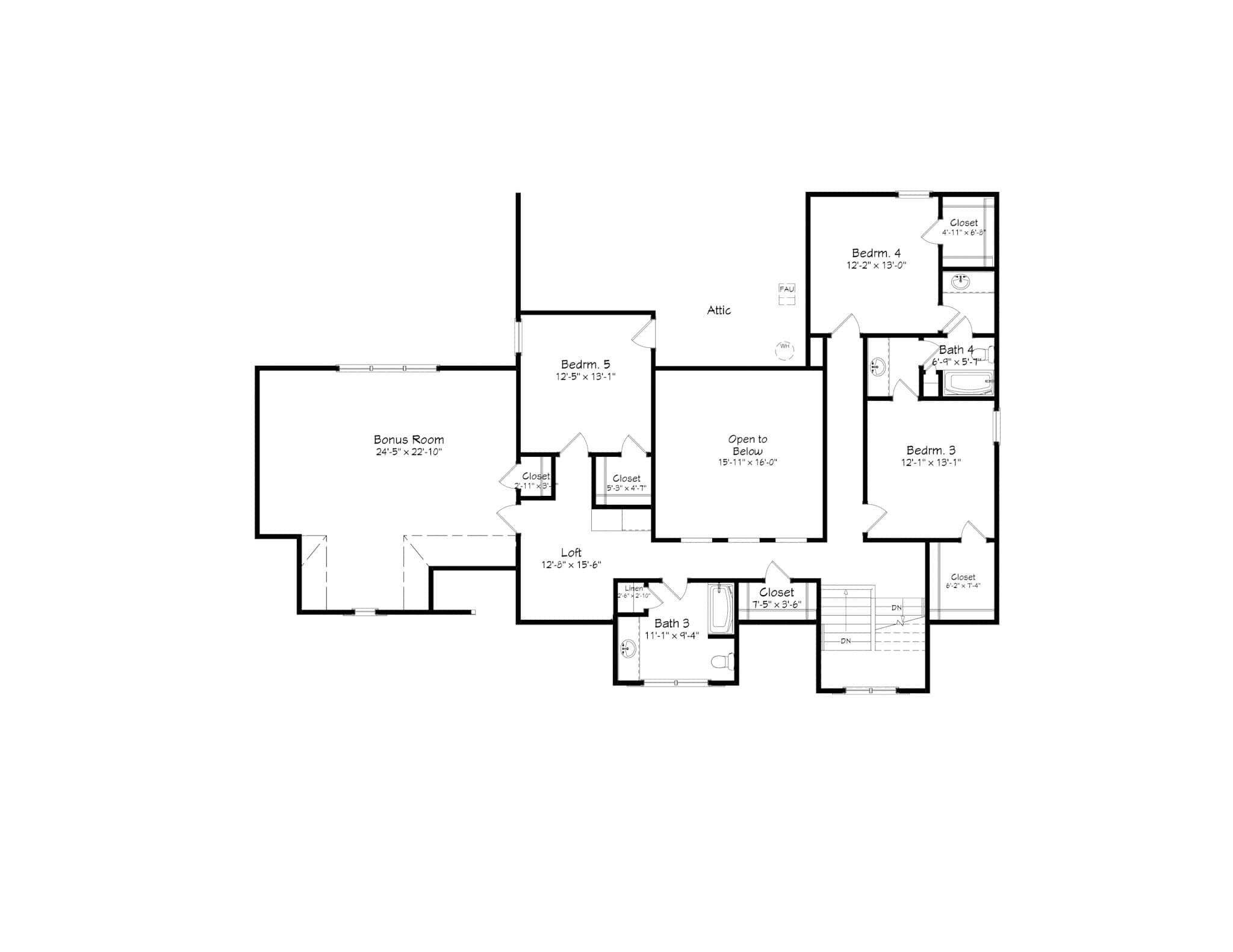 Upper Level of Farmhouse Plan #203-1047