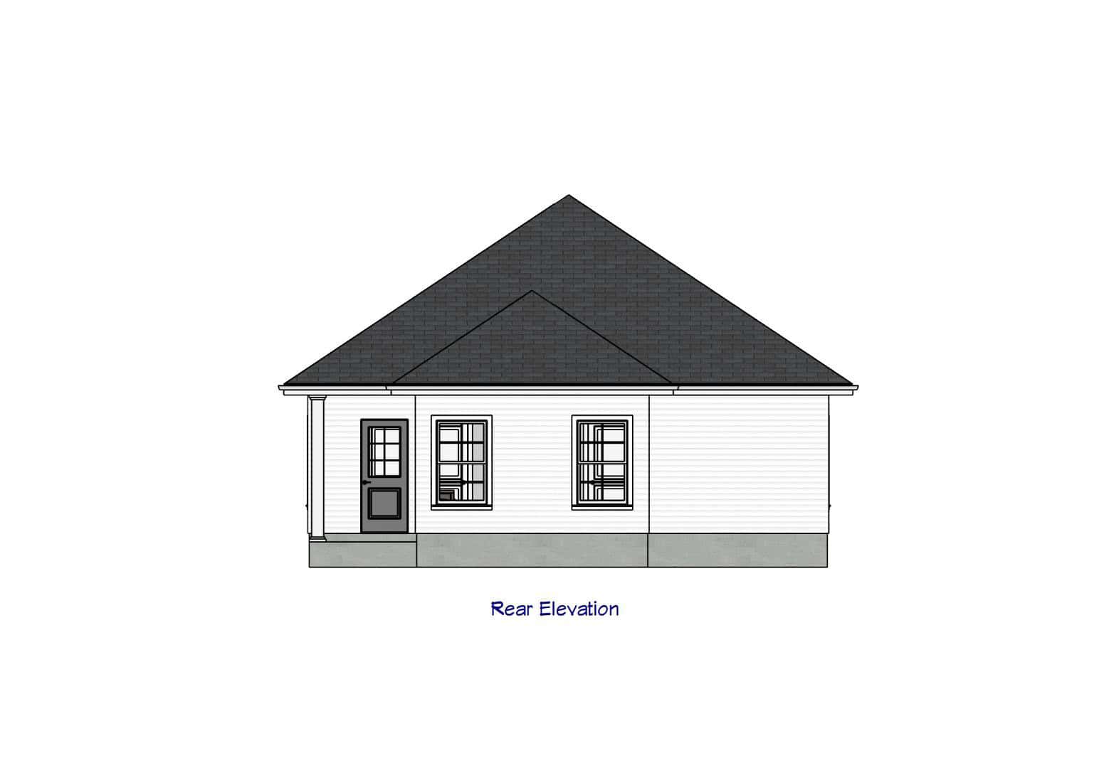 Home Plan Rear Elevation of this 2-Bedroom,966 Sq Ft Plan -203-1050