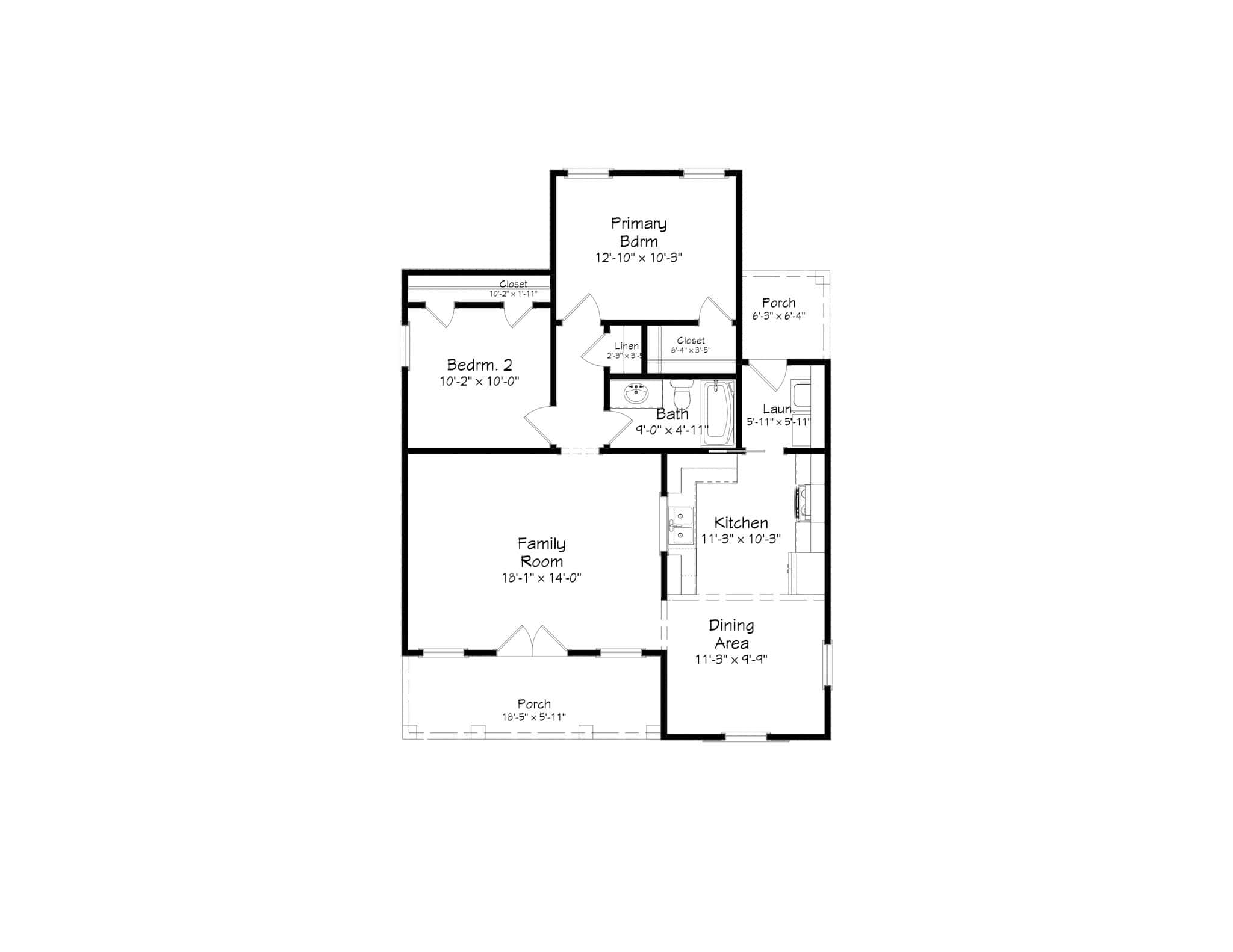 Main Level of Farmhouse Plan #203-1050
