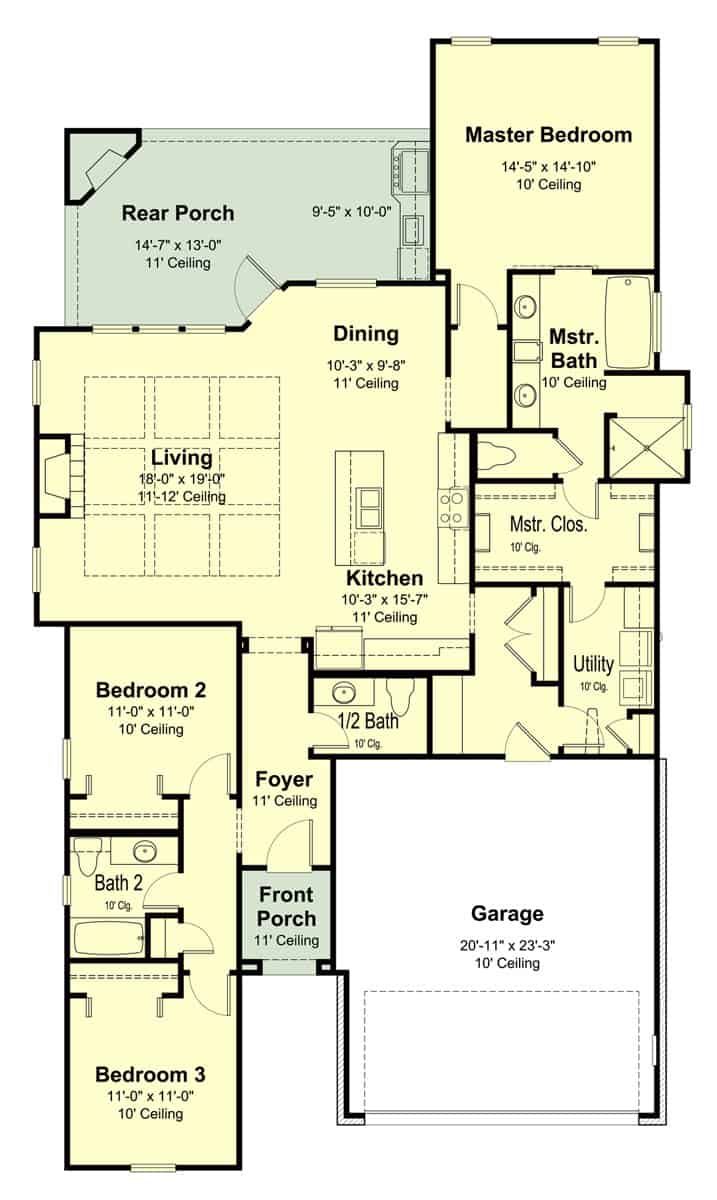Floor Plan Main Level of Southern Plan #204-1005