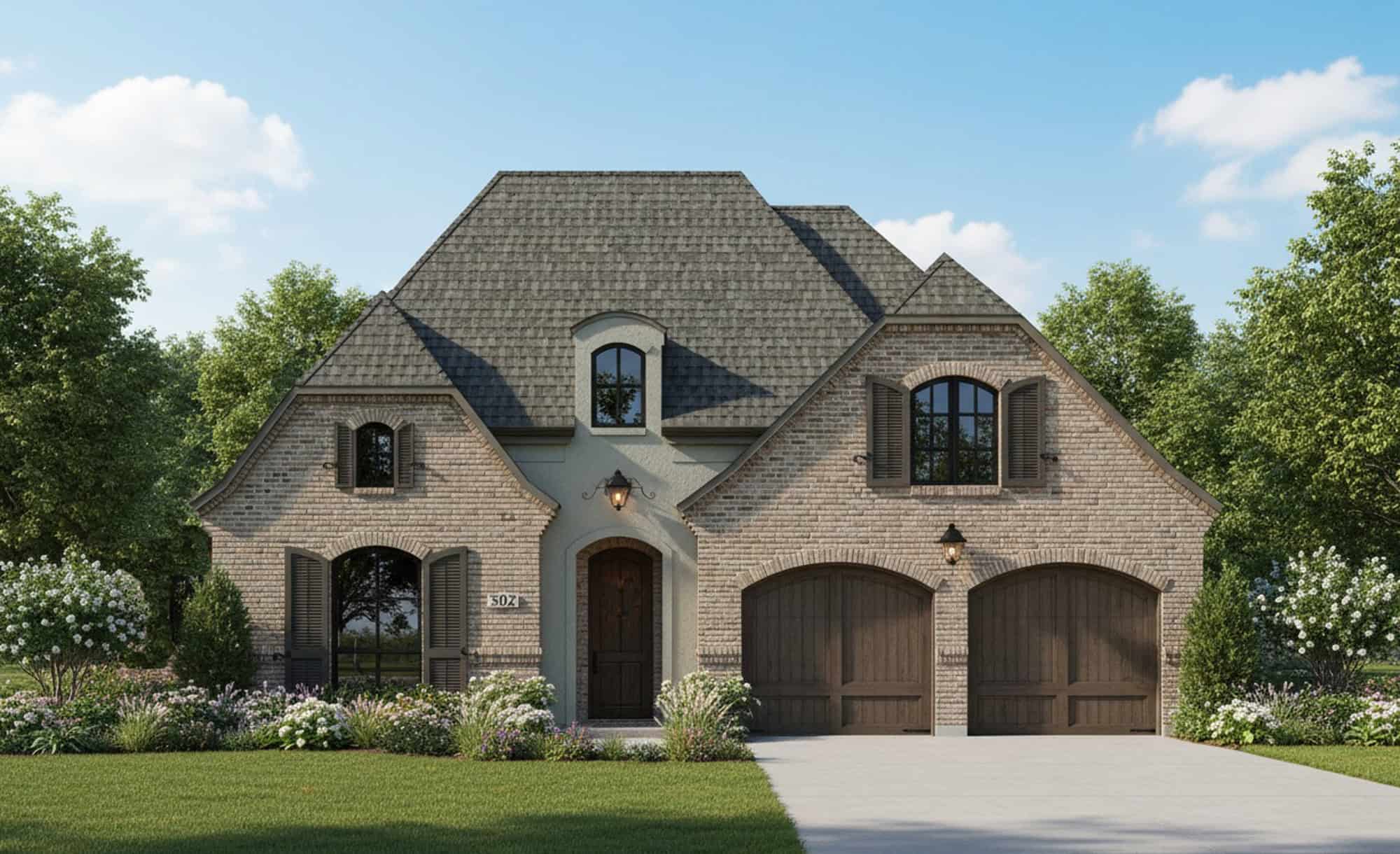 Front elevation of European home (ThePlanCollection: House Plan #204-1032)