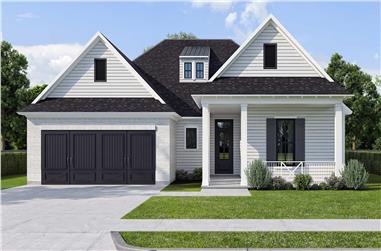 Front view of 3 bedroom, 2 bath farmhouse plan with front porch