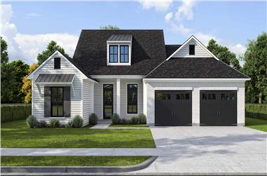 Front view of a 4 bedroom, 3 bath modern farmhouse with 2-car garage