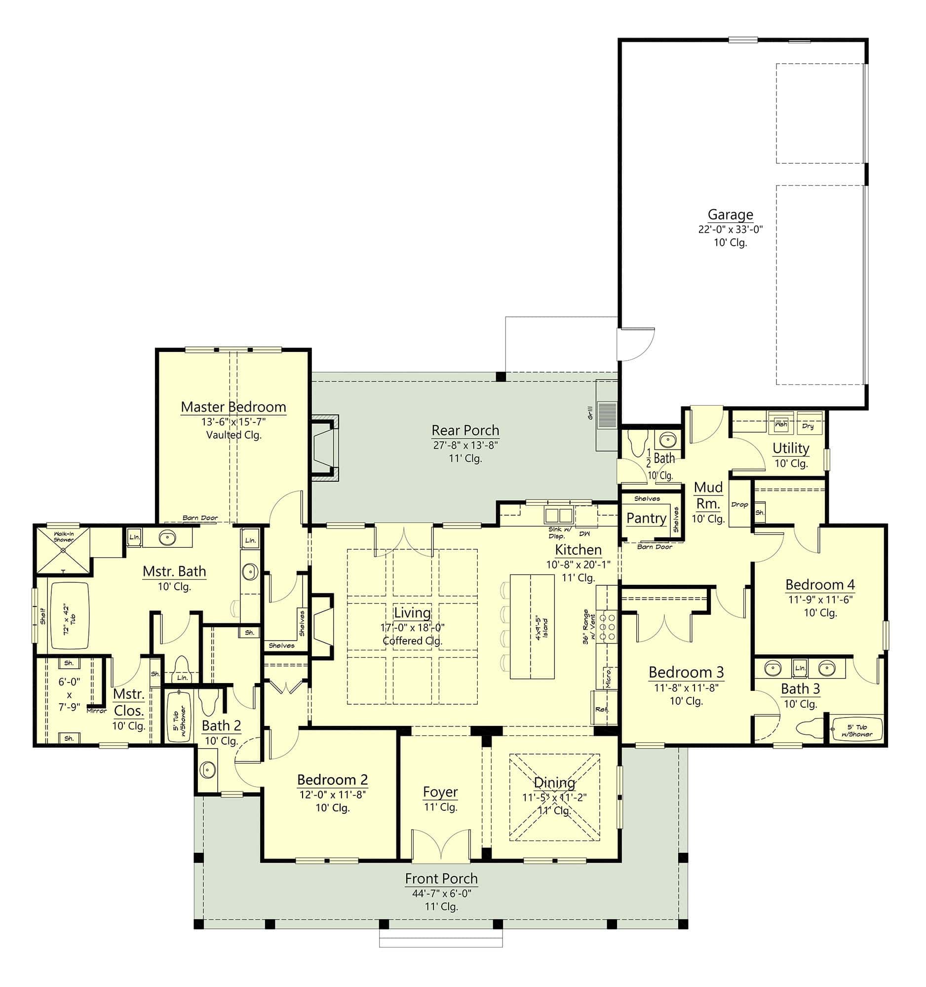 Main Level of Modern Farmhouse Plan #204-1056