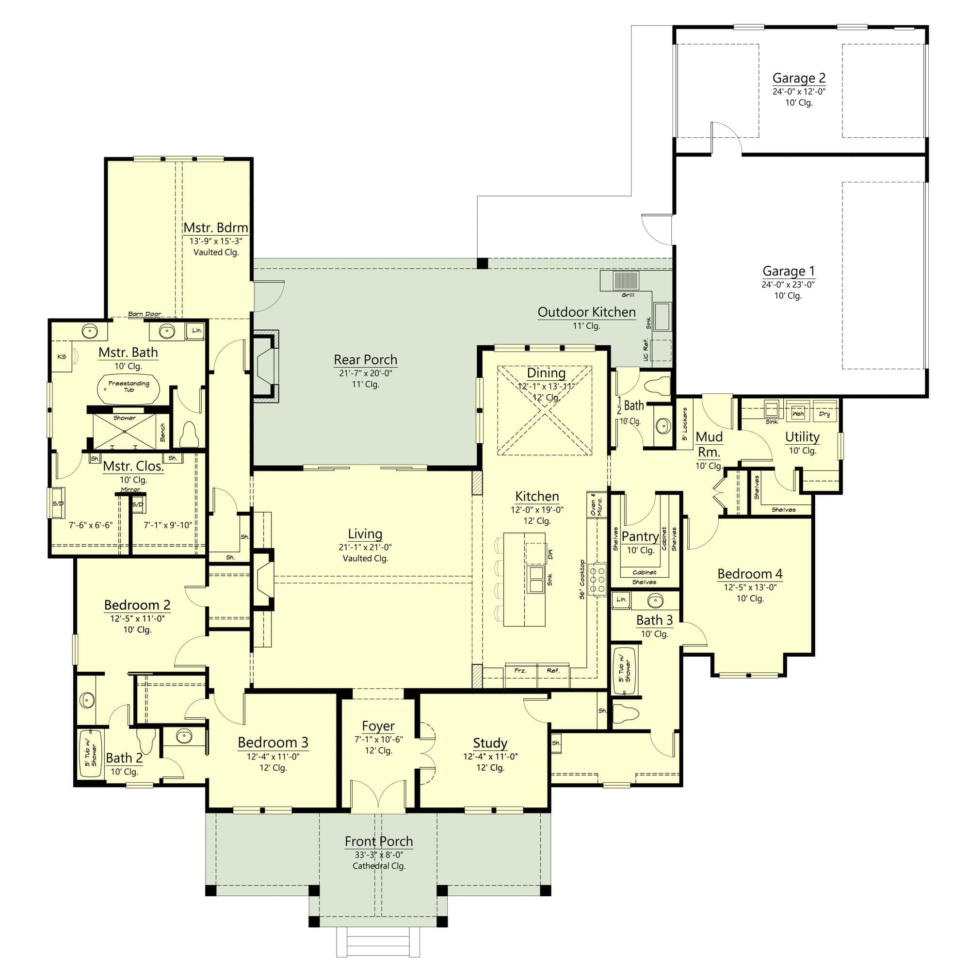 Main Level of Craftsman Plan #204-1058