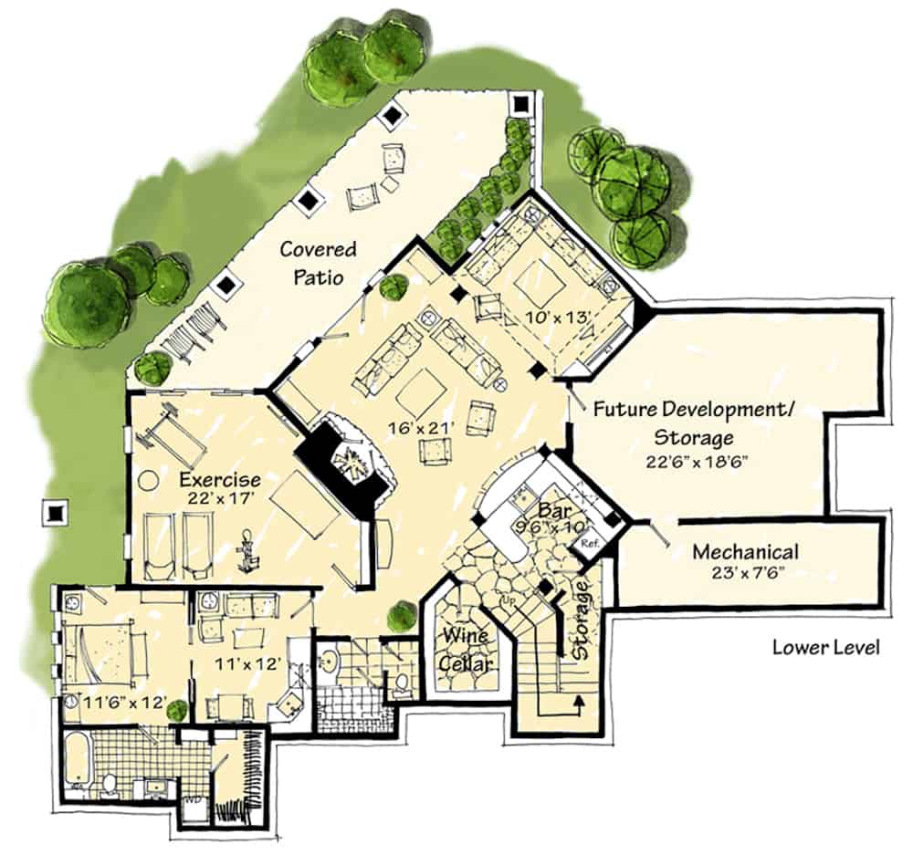 Floor Plan Basement of Mediterranean Plan #205-1019