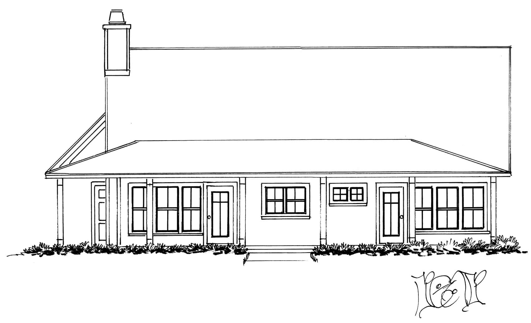 Home Plan Rear Elevation of this 2-Bedroom,1196 Sq Ft Plan -205-1233