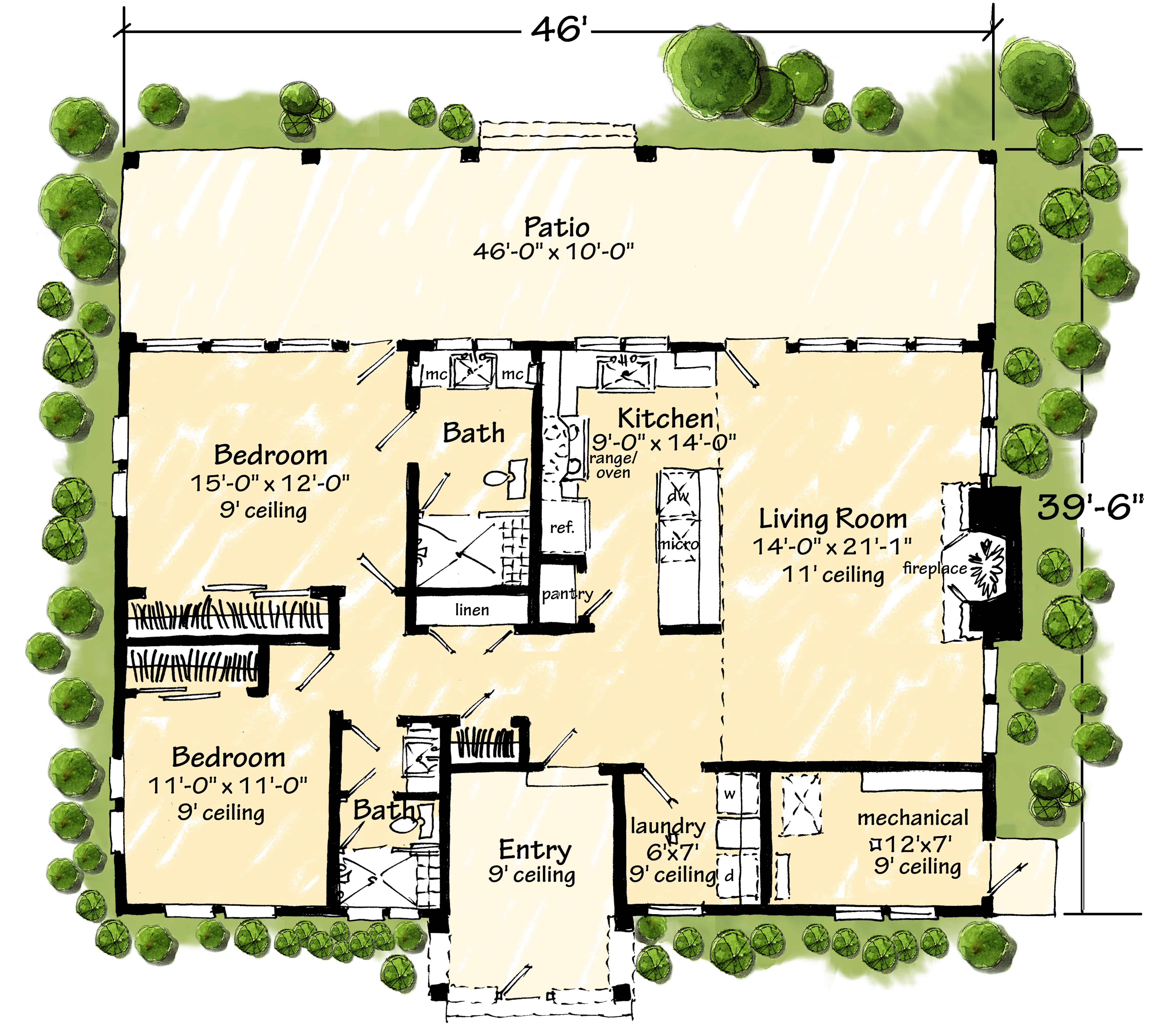 Main Level of Modern Farmhouse Plan #205-1234