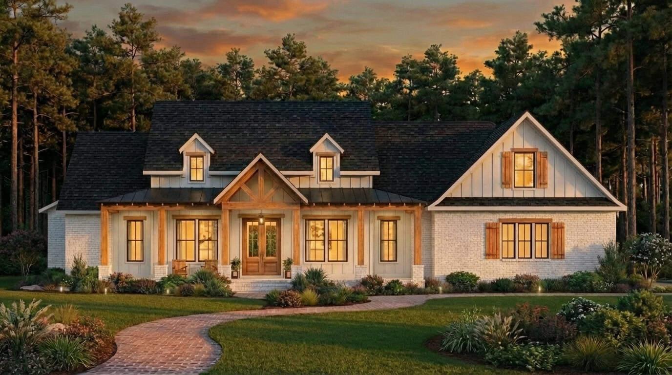 Front elevation of Colonial home (ThePlanCollection: House Plan #206-1002)