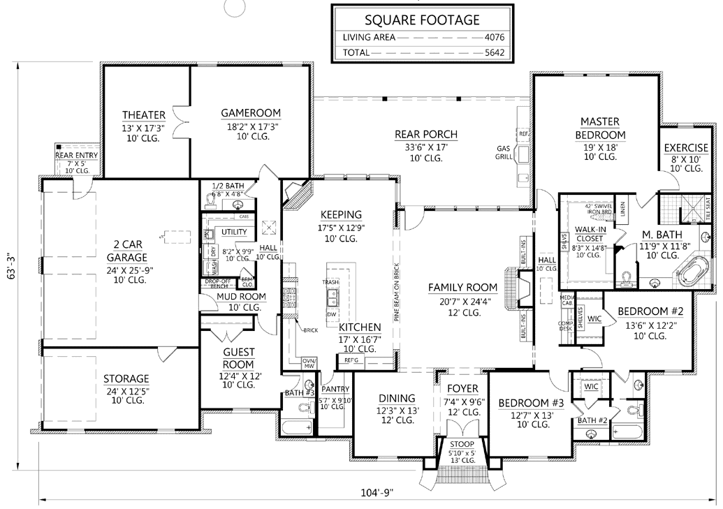 Floor Plan Main Level of European Plan #206-1005