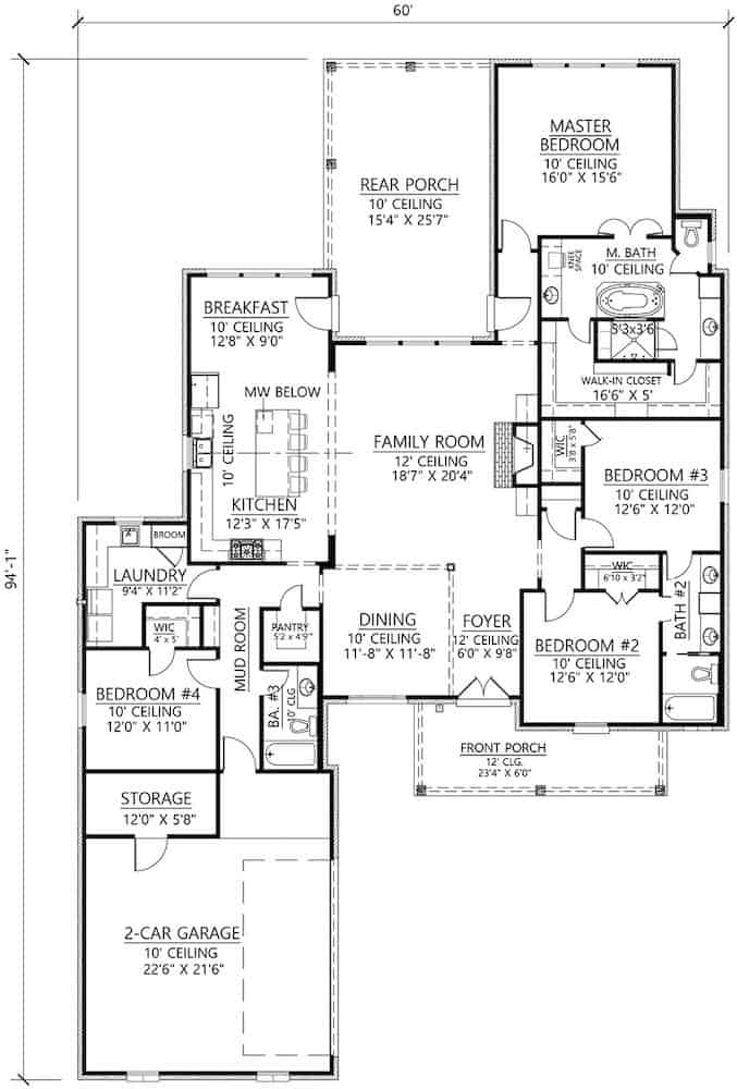 Floor Plan Main Level of French Plan #206-1022