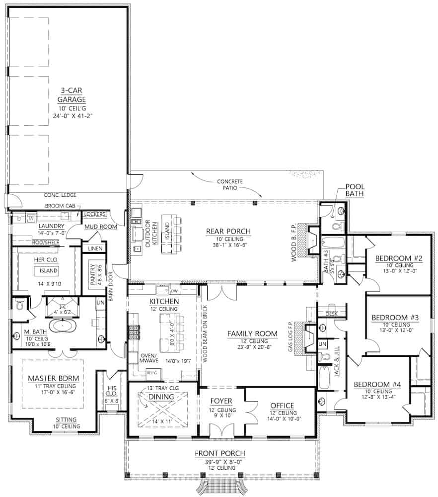 Floor Plan Main Level of Contemporary Plan #206-1024