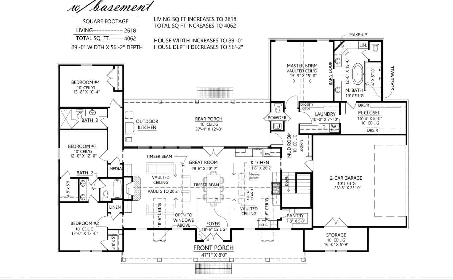 Basement of Ranch Plan #206-1040