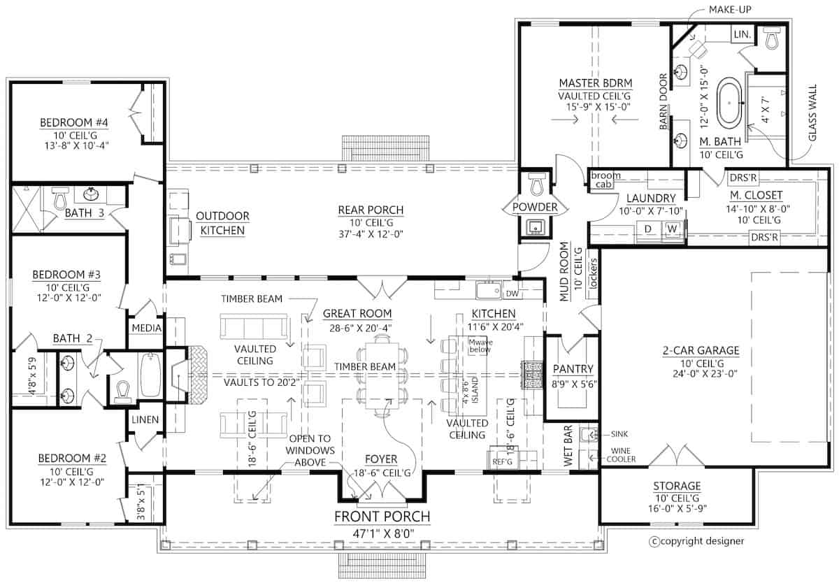 Main Level of Ranch Plan #206-1040